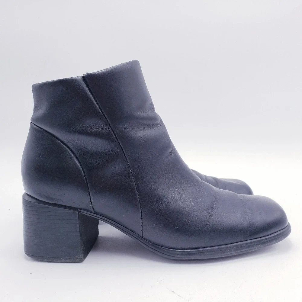 Vintage 90s y2k Bratz Black Leather Chunky Heel Square Toe‎ Punk Booties Size 8